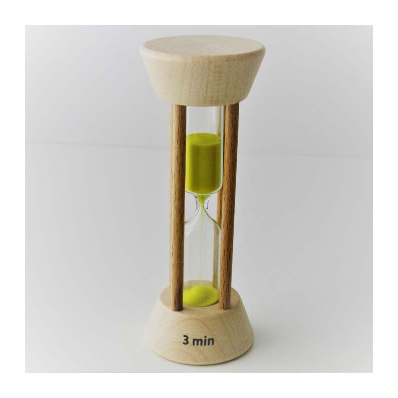 Sanduhr 3 Min. 10 cm zylindrisch Buche Holzgestell