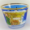 Glas Windlicht 75mm blau mit Hl.Familie und Goldrand