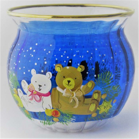 Glas Windlicht 65mm blau Weih nachts Bär sortiert
