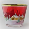 Glas Windlicht 75mm rot konisch Winter Kirche  mit Goldrand sortiert