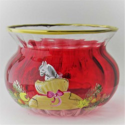 Glas Windlicht 80mm rot Weih nachts Pferd im Geschenksack sortiert