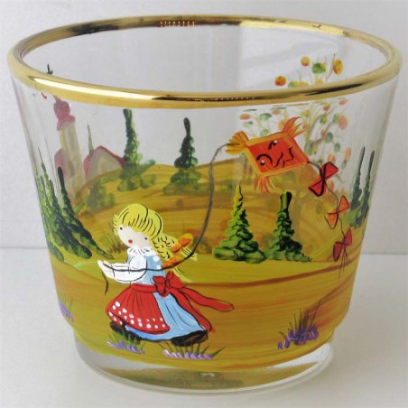 Glas Windlicht 75mm konisch klar Herbst mit Drachen fliegenden Kinder