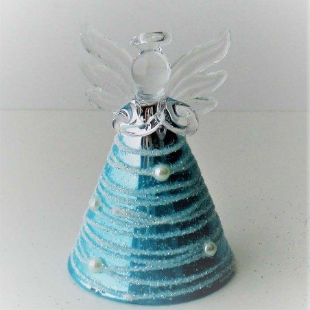 Glas Engel 80mm türkis-klar-silber betend,  zum hängen und stellen