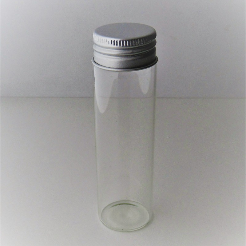 Reagenzglas 60ml ca. 40 x 120mm 35g mit Gewinde und Alu Schraubkappe