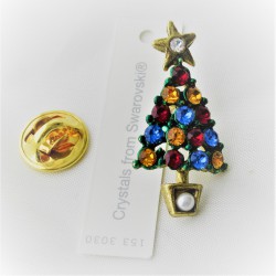 Tannenbaum Pin 3.3 cm mit Swarovski Steinen bunt