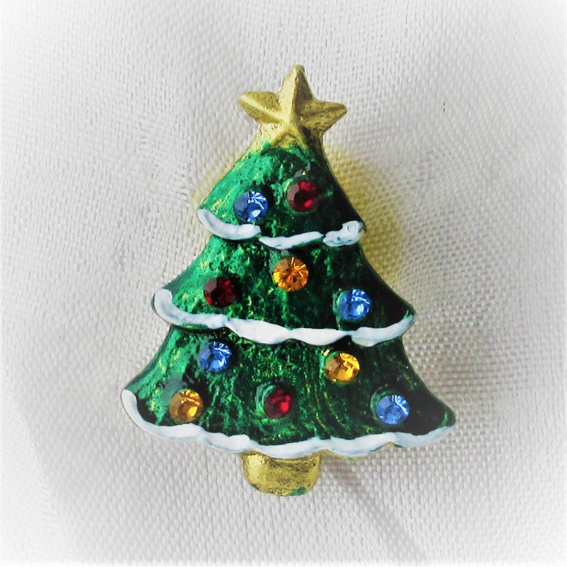 Tannenbaum 2.5cm Pin mit Swarovski Steinen bunt
