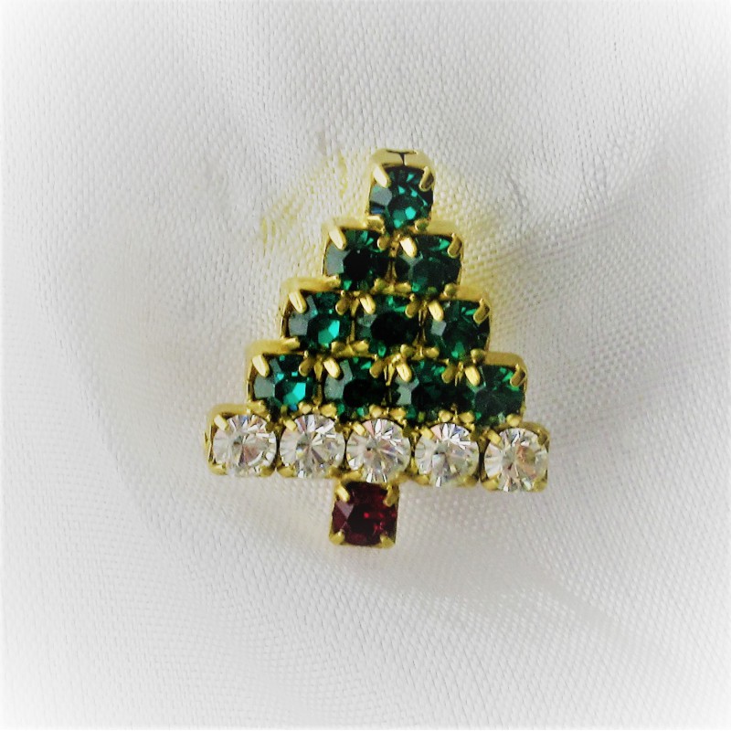 Tannenbaum Pin 2 cm mit Swarovski Steinen klar-grün