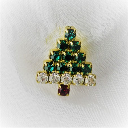 Tannenbaum Pin 2 cm mit Swarovski Steinen klar-grün