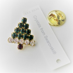 Tannenbaum Pin 2 cm mit Swarovski Steinen klar-grün