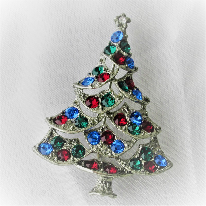 Christbaumbrosche 6cm mit Swarovski Steinen bunt