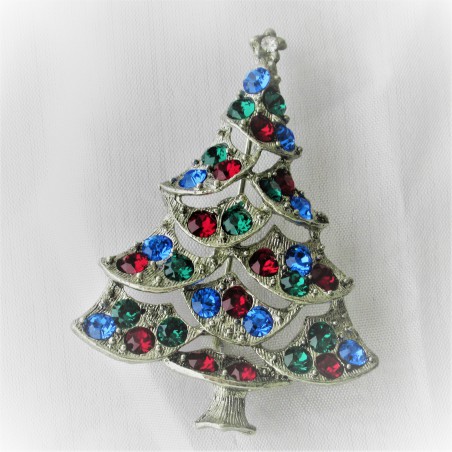 Christbaumbrosche 6cm mit Swarovski Steinen bunt