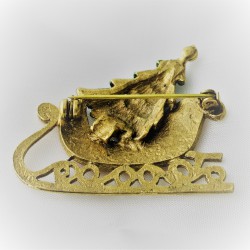 Weihnacht Schlittenbrosche 4.5cm gold-rot-grün, mit Swarovski Steinen bunt