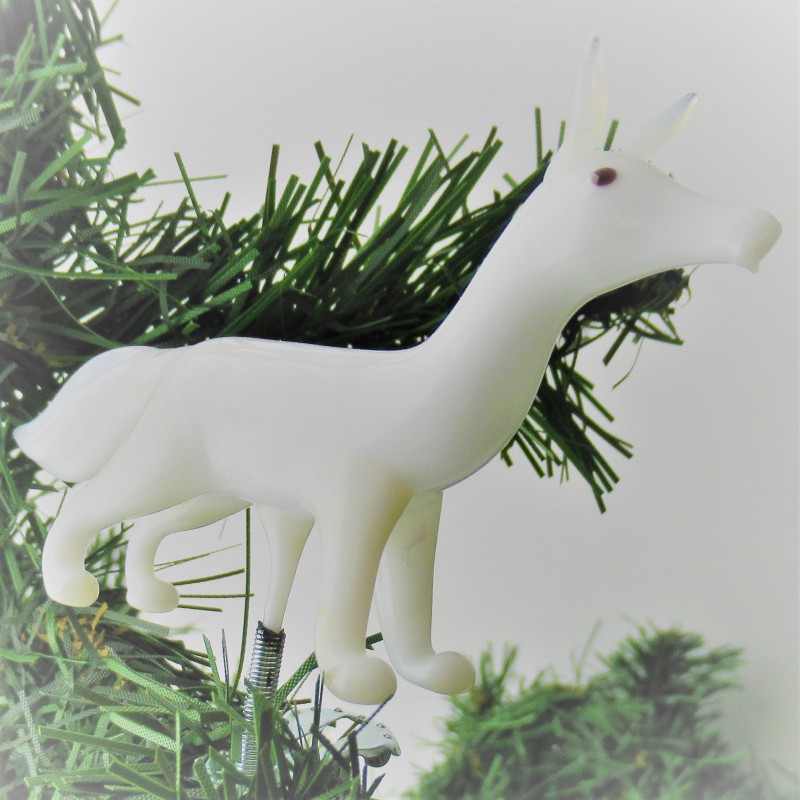 Glas-Christbaumschmuck  Fuchs weiss Hohlglas auf Clip
