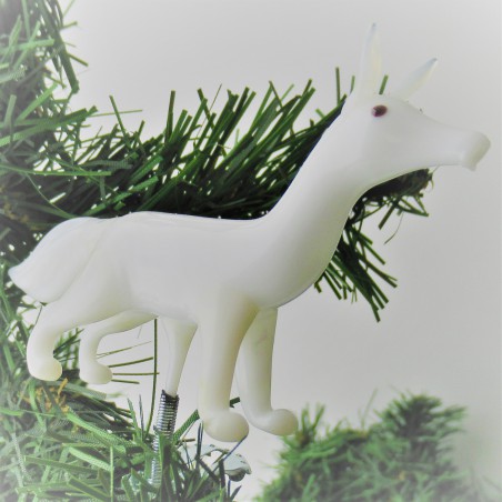 Glas-Christbaumschmuck  Fuchs weiss Hohlglas auf Clip