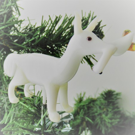 Glas-Christbaumschmuck Fuchs mit Gans weiss Hohlglas auf Clip,