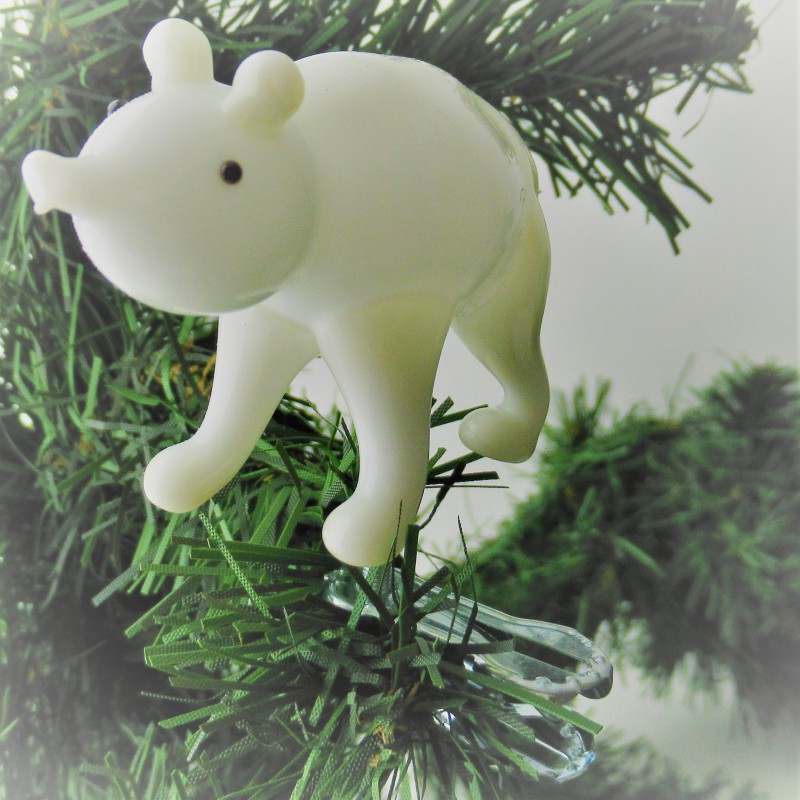 Glas Christbaumschmuck weiss Bär mit Augen auf Clip,