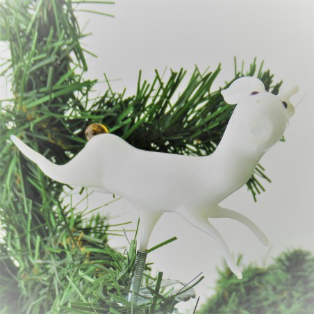Glas-Christbaumschmuck Hase weiss  Hohlglas auf Clip,