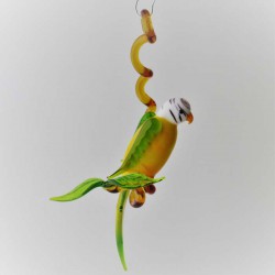 Glasvogel, Wellensittich 130mm gelb-grün auf Ast zum hängen