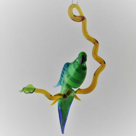 Glasvogel, Papagei 150mm auf Ast Effekt-glas, zum hängen
