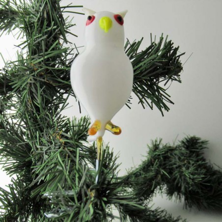 Glas-Christbaumschmuck Eule mit Augen Hohlglas auf Clip,