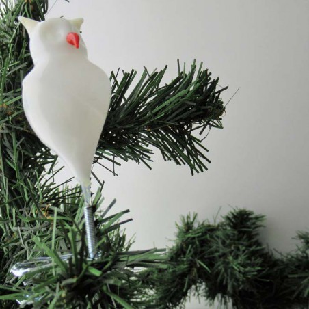 Glas-Christbaumschmuck Eule Augen eingestochen weiss Hohlglas auf Clip